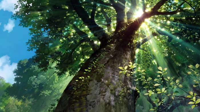 Arrietty's Forest with Sunlight Filtering Through Trees