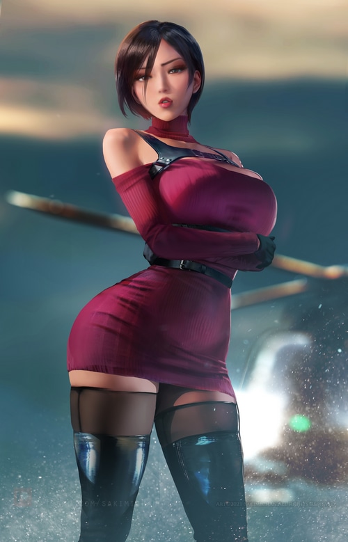 Ada Wong from Resident Evil in a red dress