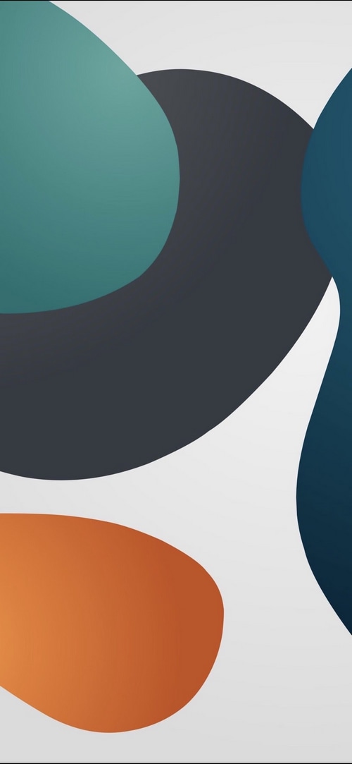 Abstract shapes in teal, gray, blue, and orange