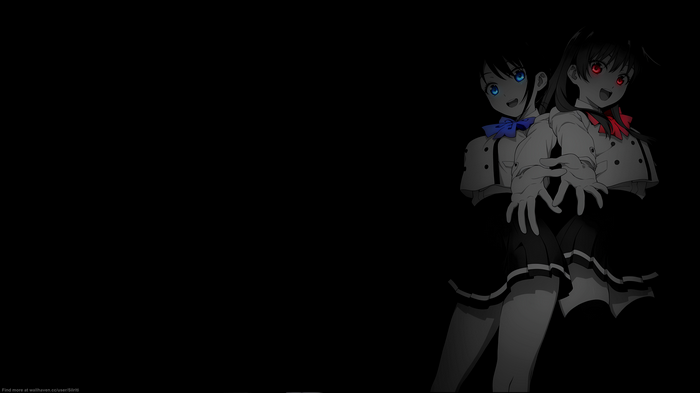 Schoolgirls with selective coloring on black background