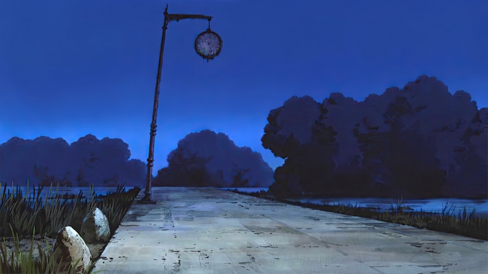 Spirited Away anime film still with a clock