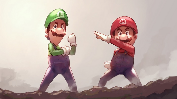 Mario and Luigi in a fighting stance