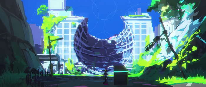 4K ruined city with overgrown grass