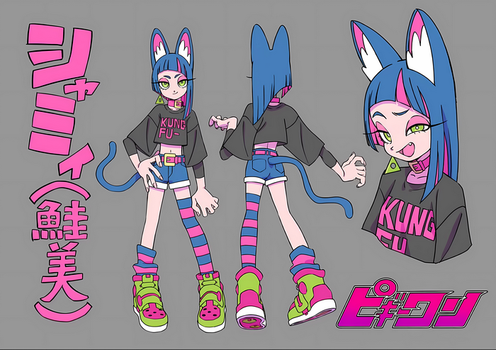 Cat girl with pink and blue hair and cat ears