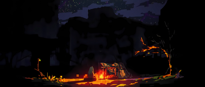 Hanabushi camp at night with a campfire