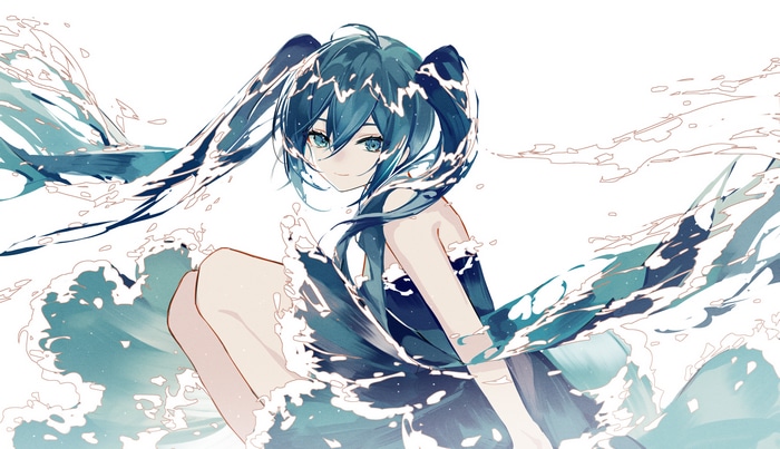 4K Hatsune Miku in Water Waves