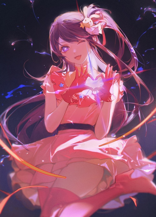 Hoshino Ai from Oshi no Ko winks with star eyes