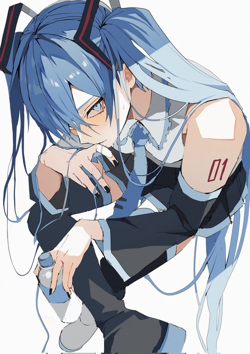 Hatsune Miku holding a water bottle