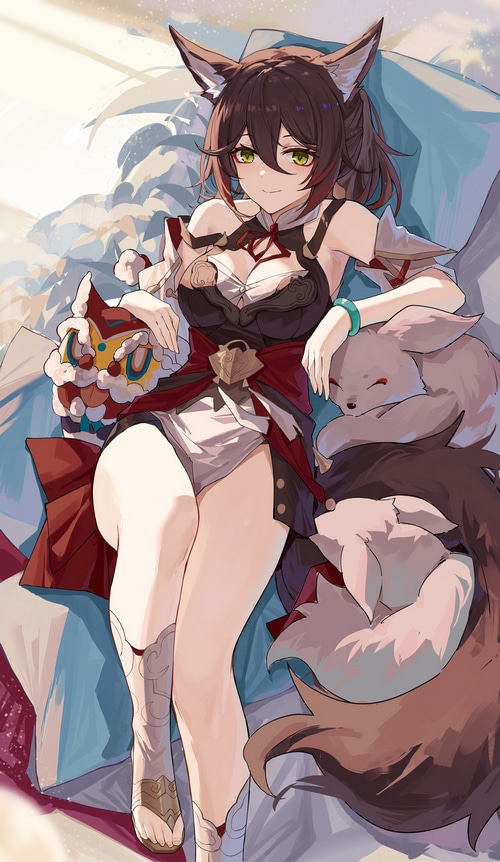 Tingyun from Honkai: Star Rail with fox companions