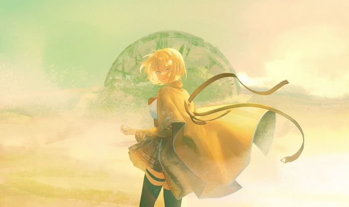 Watson Amelia in a Yellow Cape with a Clock Background