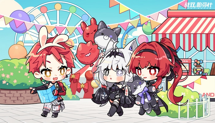 Punishing: Gray Raven Chibi Characters at Amusement Park