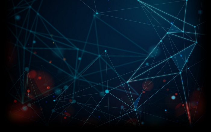 Abstract digital art with blue lines and red dots