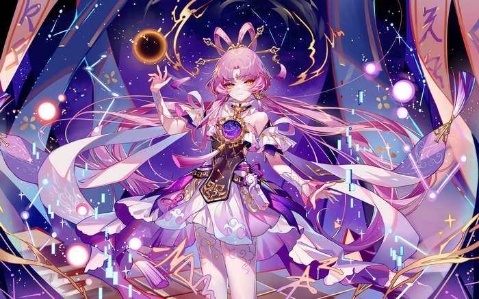 4K anime girl with pink hair and yellow eyes