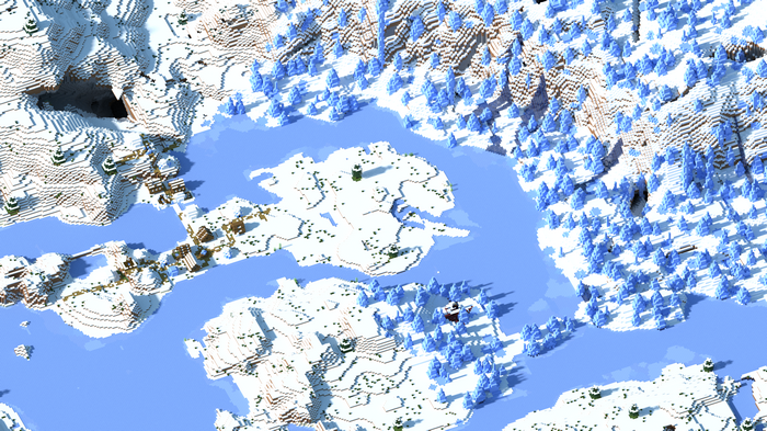 4K Minecraft snow mountain village aerial view