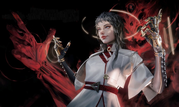 Rui Li with Futuristic Arm and Red Energy