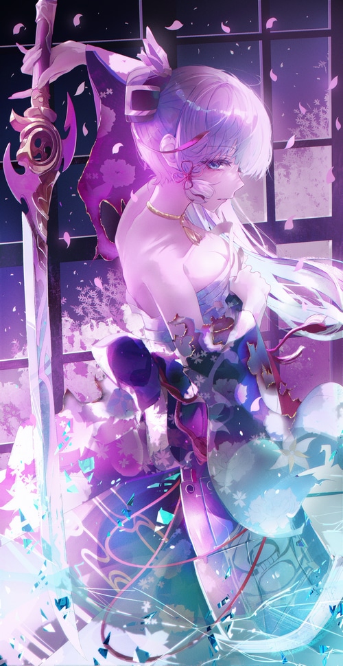 Kamisato Ayaka with sword and petals