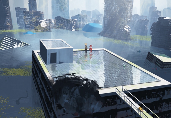 4K Post Apocalypse City Ruins in Water with Pokemon