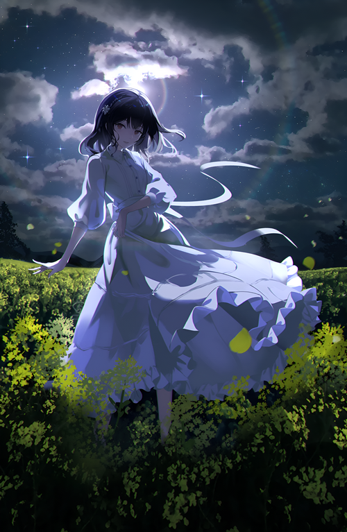 Girl in a white dress under the moonlight