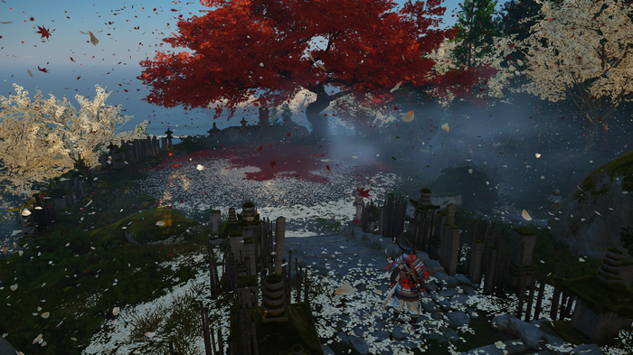 4K Ghost of Tsushima samurai with falling leaves