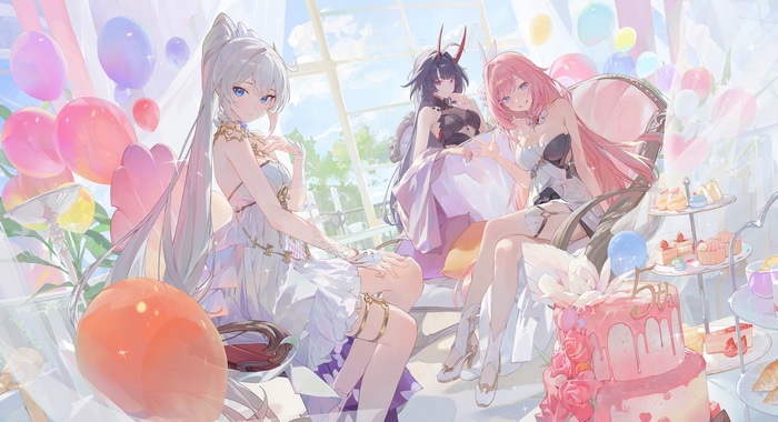 Honkai Impact 3rd: Elysia, Raiden Mei, Kiana Kaslana at a Party