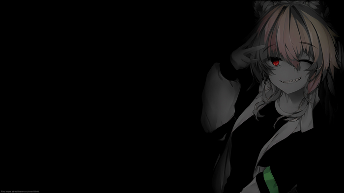 Anime girl with red eye and peace sign