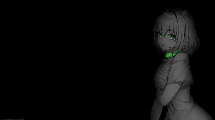 Anime girl with green eyes and collar