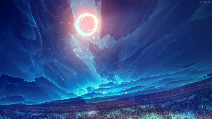 Kuldar Leement's concept art of a solar eclipse over a field