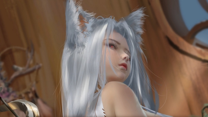 Woman with silver hair and fox ears