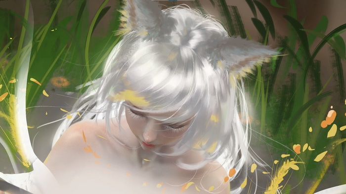 Fox girl with silver hair and fox ears