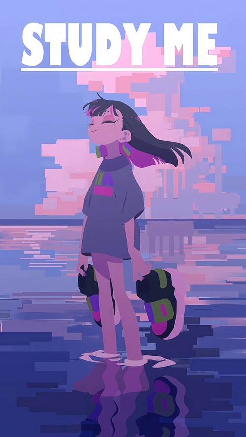Study Me: Girl Standing in Pixelated Water