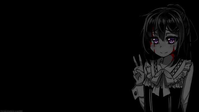 Anime girl with blood and peace sign