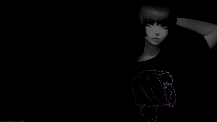 4K Anime Girl with Purple Eyes on Dark Background