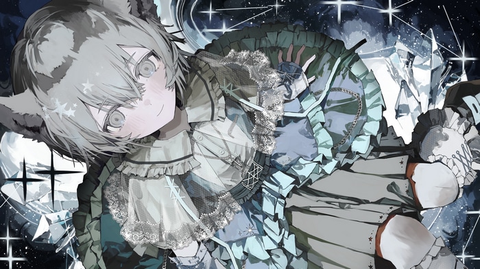 Wolf girl with stars and galaxy background