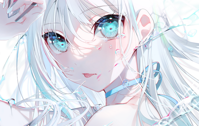 Anime girl with silver hair and blue eyes