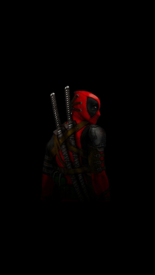 Deadpool with swords on black background