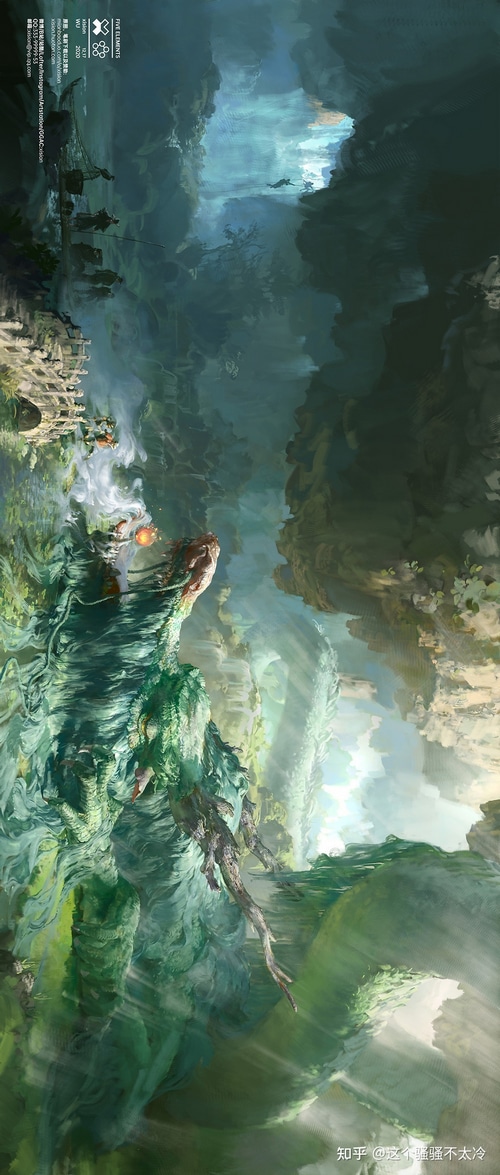 Chinese Dragon and Travelers in a Fantasy Landscape