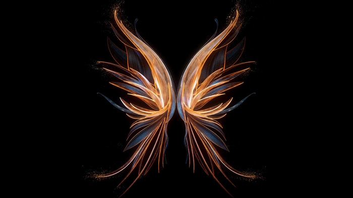 Abstract glowing butterfly wings on dark background