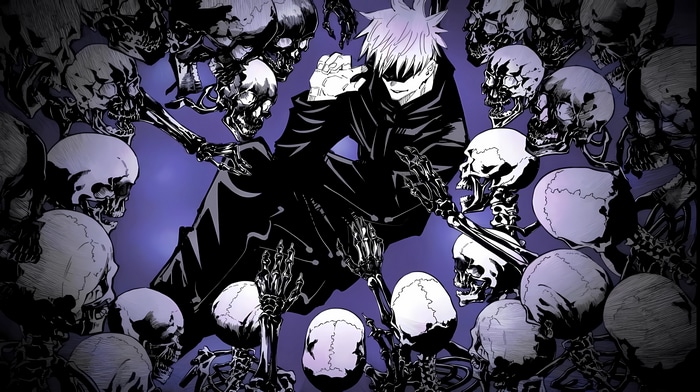 4K Jujutsu Kaisen: Satoru Gojo surrounded by skulls