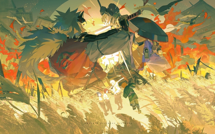 Naruto, Jiraiya, and other anime characters in a battle
