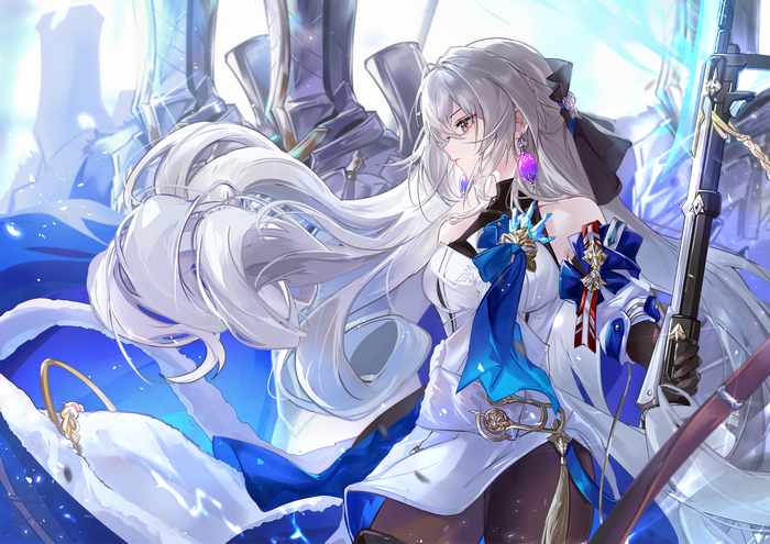 Bronya Zaychik with a rifle in Honkai: Star Rail fan art