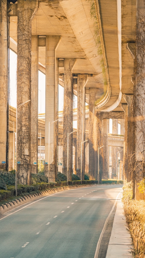 Road under elevated highway in Nanjing, China