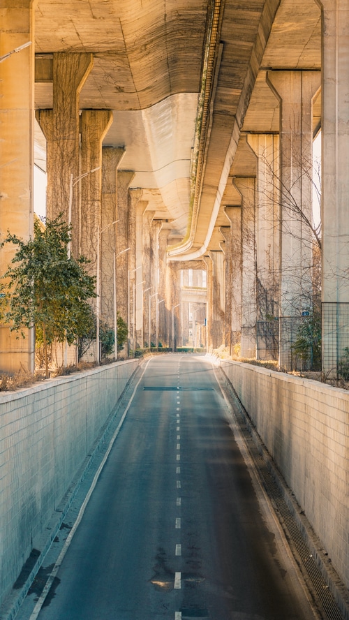 Road under elevated highway in Nanjing, China
