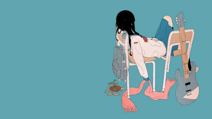 4K Schoolgirl with Guitar and Backpack