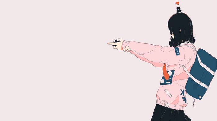 4K anime girl with backpack and phone