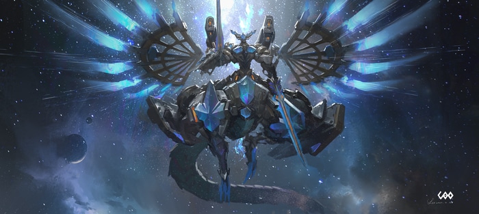 Yu-Gi-Oh! Dragon in Space with Stars and Planets