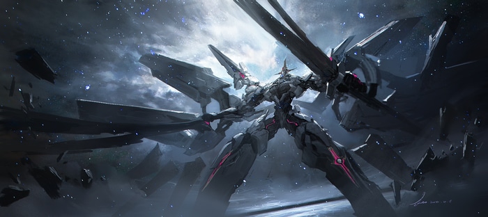 4K Mech Warrior with Sword in Space