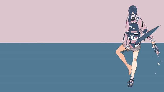 4K illustration of a girl with a backpack and umbrella