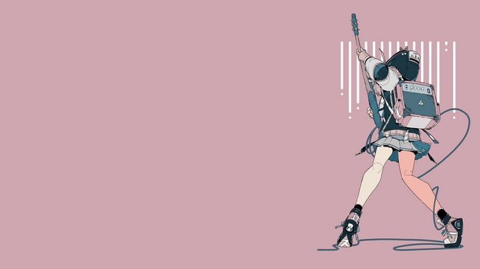Girl with guitar and backpack