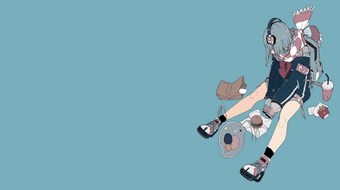 4K anime girl with headphones and food