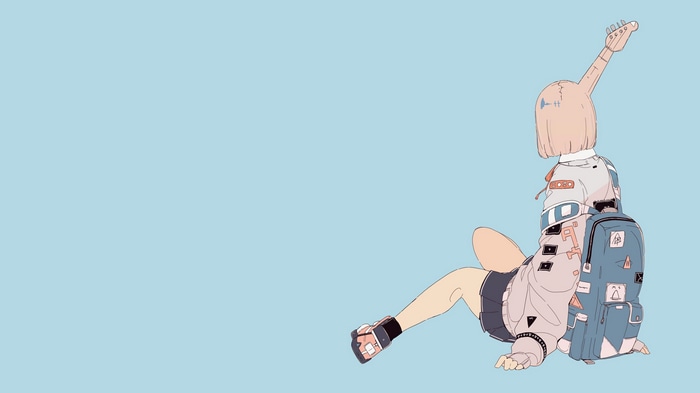 4K minimalist illustration of a girl with a guitar neck for a head